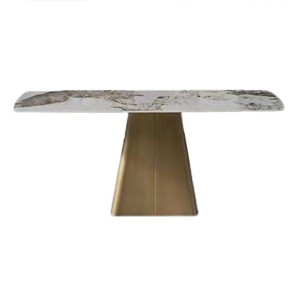 Traditional Rectangle Luxury Dining Table White Sintered Stone Table with Metal Pedestal Base