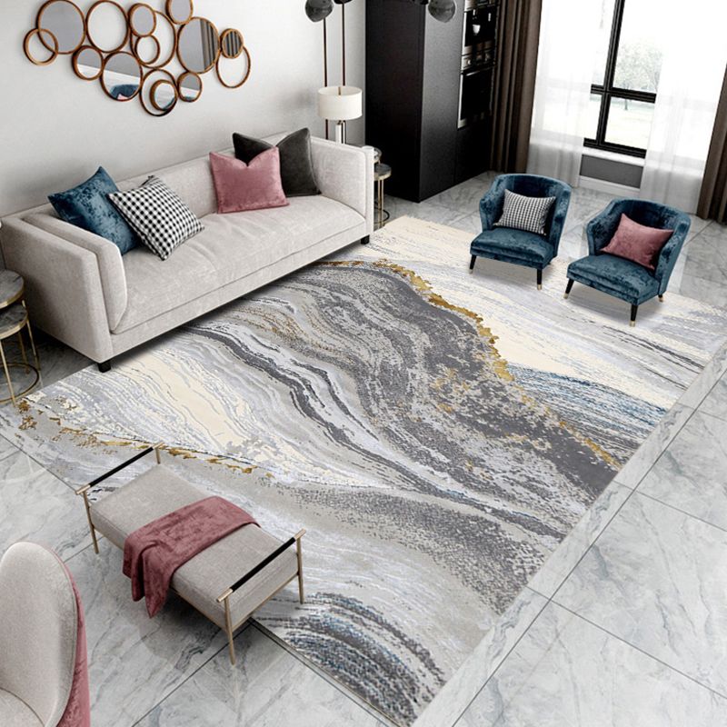 Gold Modern Area Carpet Polypropylene Graphic Carpet Washable Carpet for Living Room