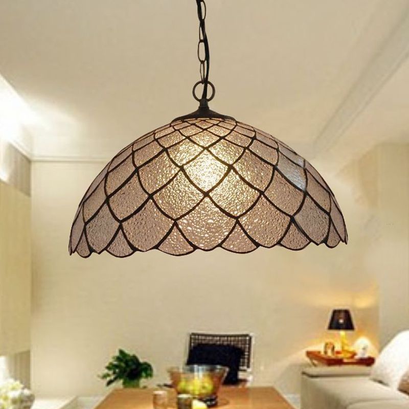 Black Domed Shade Ceiling Light Baroque 1 Light Silver Textured Glass Pendant Lighting Fixture