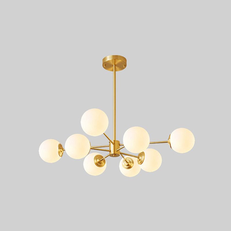 Brass Nordic Chandelier Globe Multi Light Hanging Light with Glass for Restaurant