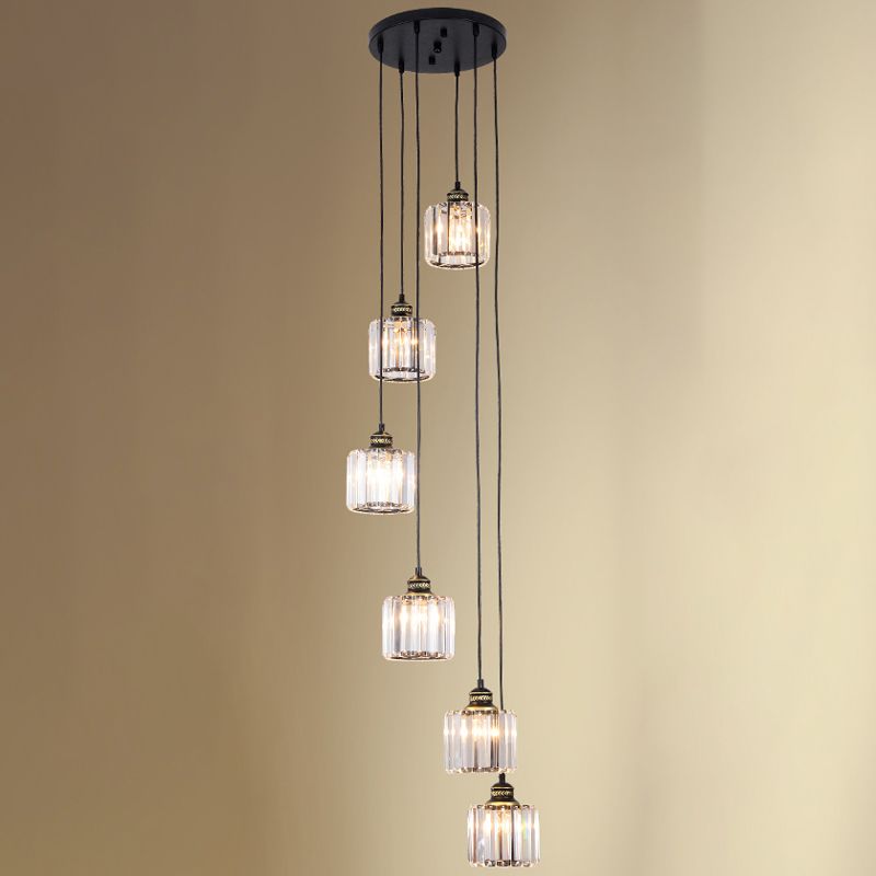 Nordic Multiple Hanging Light Drum Pendant Lighting Fixture with Beveled Crystal Shade