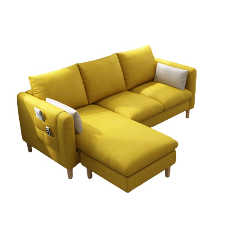 Scandinavian Faux Leather Removable Cushions Square Arm Sectional with Slipcover