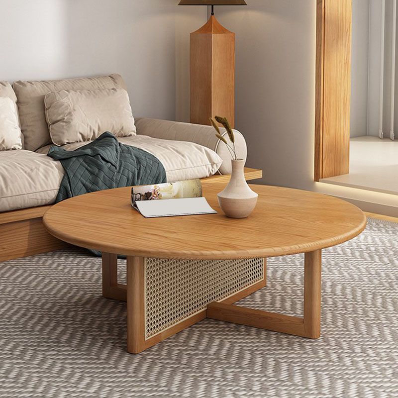 Round Solid Wood Coffee Table Cross Legs Coffee Cocktail Table