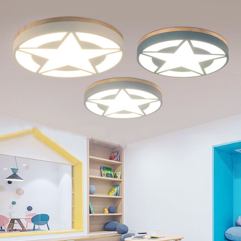 Wood LED Ceiling Light, Star Flush Mount Light with Acrylic Shade for Boys Bedroom Modern Style