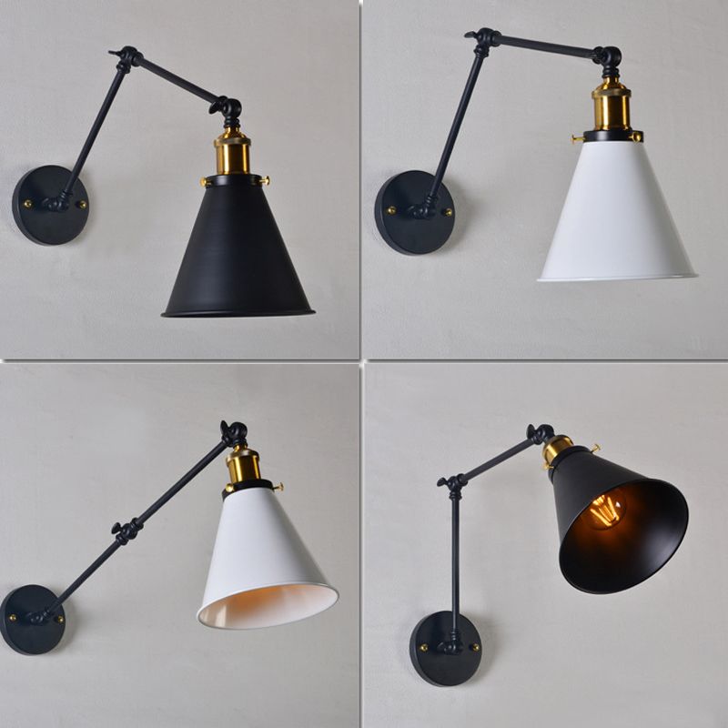 Trompete Schatten Schlafsaal Raum Aufgabe Wandlampe Rustikales Metall 1-Bulb Schwarz Schwingarm Arm Wand montiert Lesen Licht