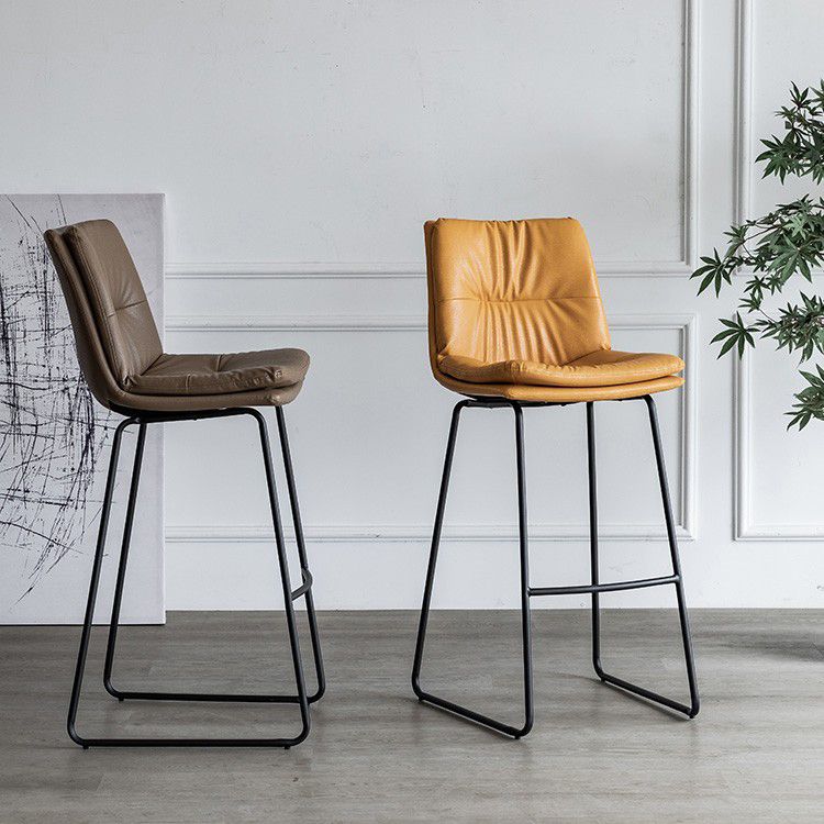 Nordic Indoor Simple Barstool Low Back Iron Tall Stool with Leather Seat