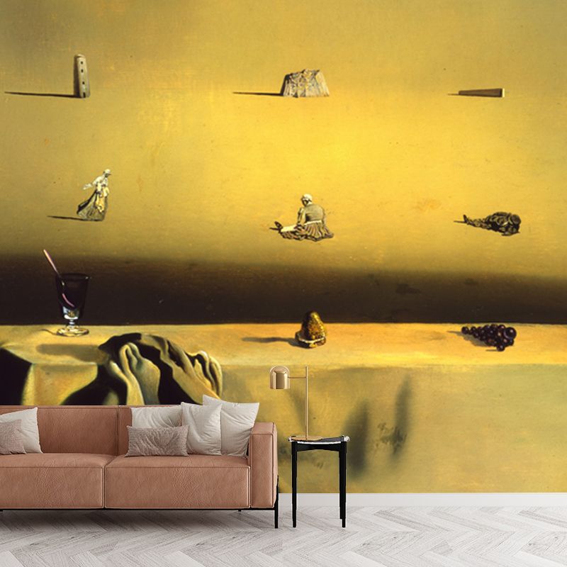 Surreal Morphological Echo Mural Decal Yellow Dining Room Wall Covering, Custom Size