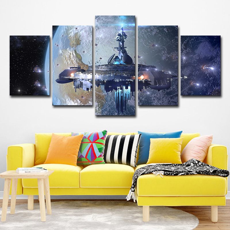 Star Wars Fighter Canvas Print Science Fiction Cool Spacecrafts Wall Art in Blue