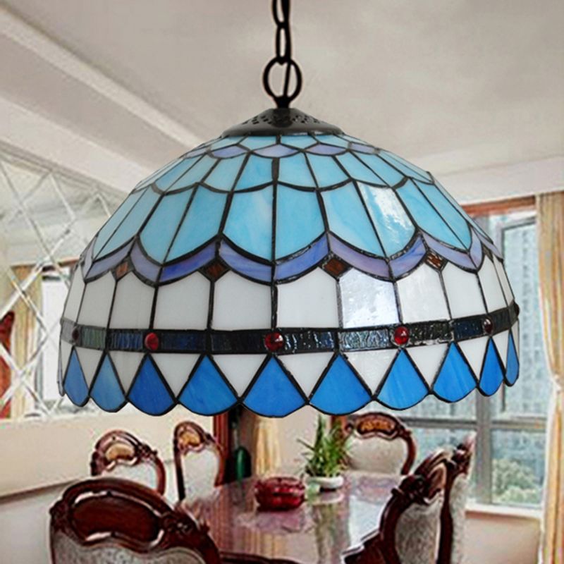 Baroque Stained Art Glass Hanging Lamp Kit Bowl Shape Ceiling Pendant Light for Hallway