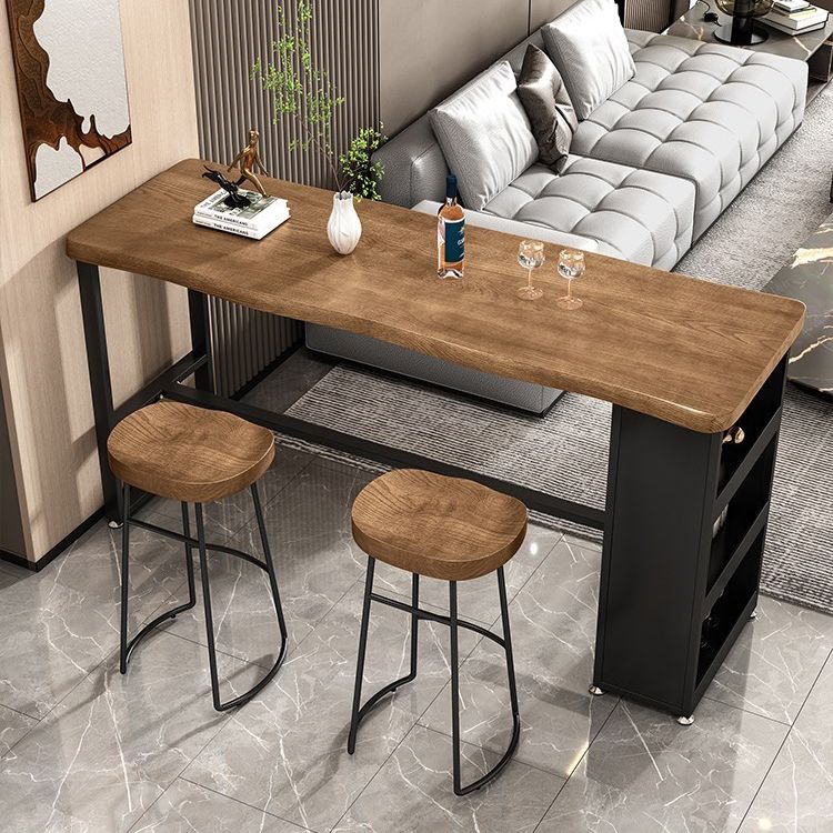 Industrial Rectangle Pub Table Set 1/3 Pieces Wooden Counter Table with Backless Stools