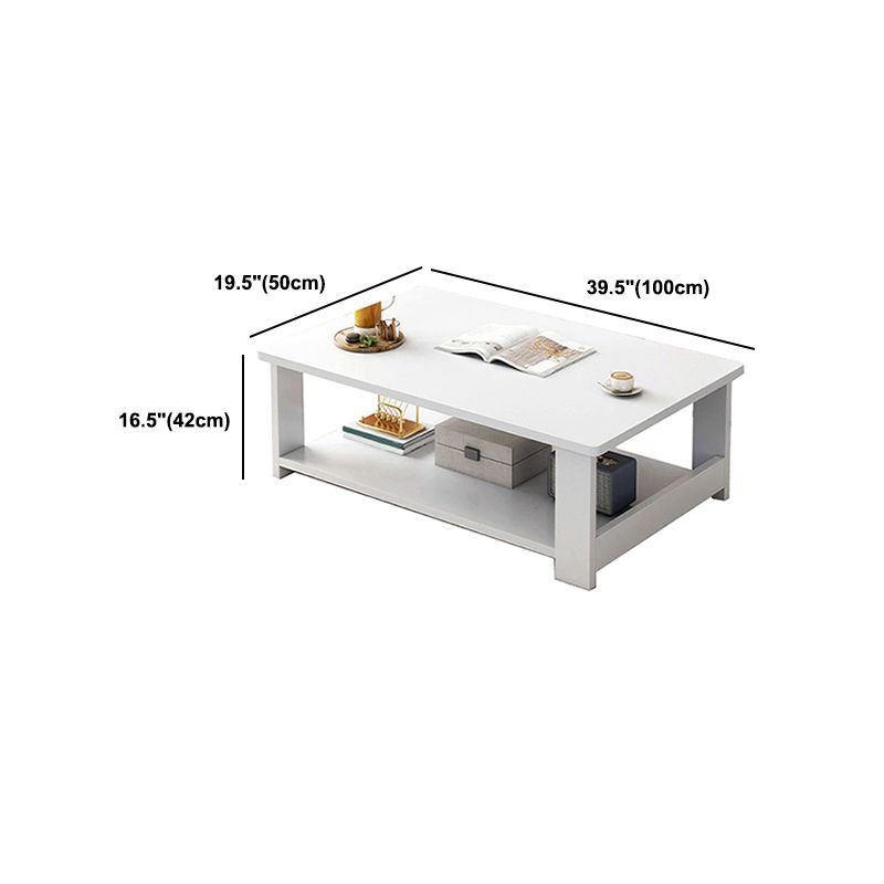 Modern Style Rectangular Wooden Table 4 Legs Base with Storage Rack Coffee Table