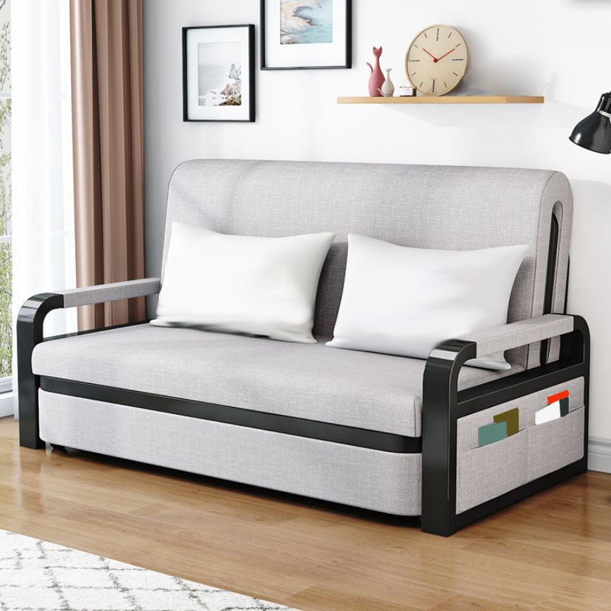 Modern Futon Sofa Bed Fabric with Storage Cushion Back Square Arms Sleeper Sofa