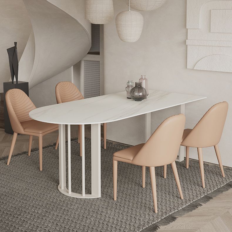 Sintered Stone Dining Table White Top Modern Double Pedestal Table for Kitchen