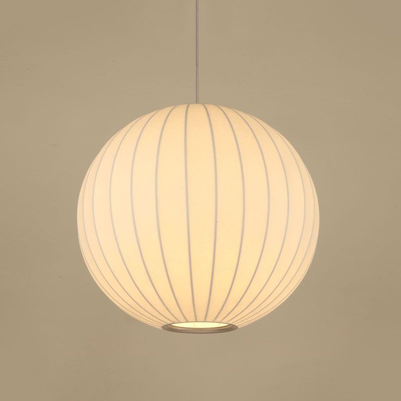 Globe Stretch Silk Suspension Lamp Nordic Style 1-light Dining Room Lighting Fixture in White