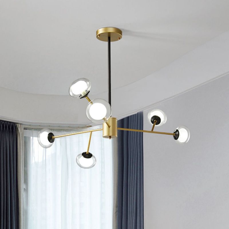 Lampadario a soffitto nera/oro Blasselier Postmodern, 15/06/18 Kit di luce sospesa in metallo con sfera di vetro latte