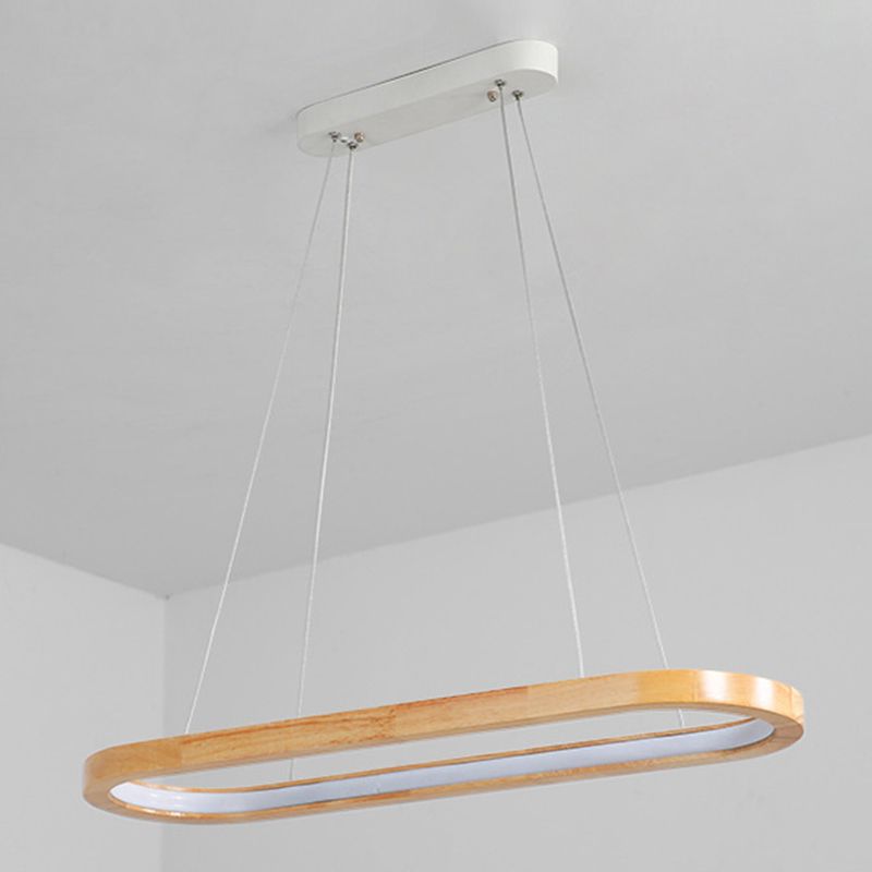 Modern Minimalism Wood Island Pendant Lighting Elliptic LED Island Ceiling Light for Living Room