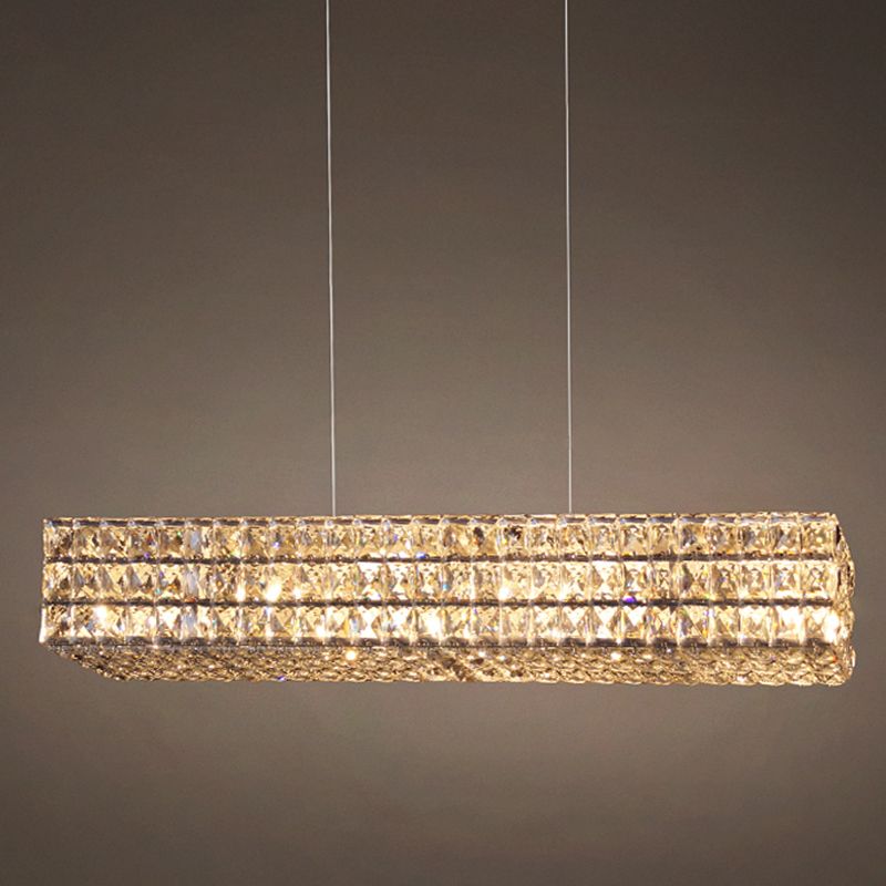 Wrought Iron LED Island Pendant Light in Modern Luxury Style Crystal Rectangular Ceiling Light for Dining Room