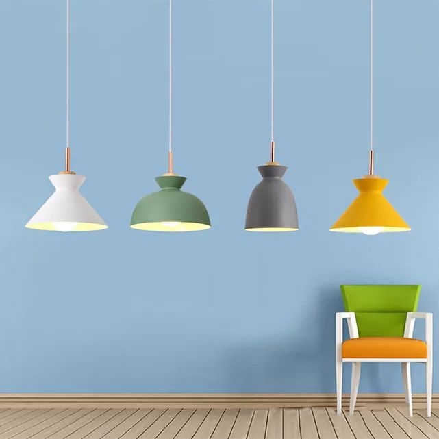 Gray/White Bell Shade Pendant Ceiling Lamp Contemporary Style Metallic 1 Bulb Indoor Hanging Lamp