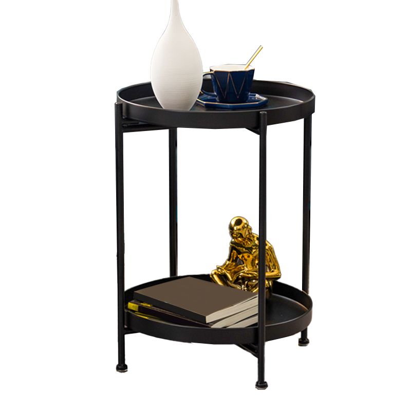 Round Shape Accent Side Table Metal Contemporary with Storage End Table