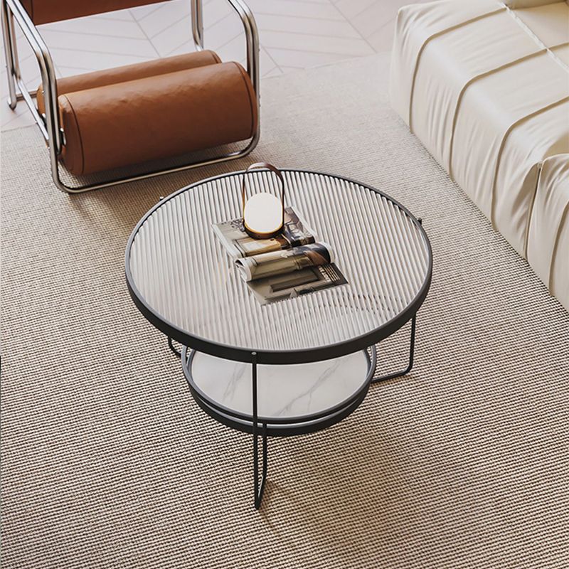 Minimalism Glass Top Coffee Table Round Metal Frame Cocktail Table