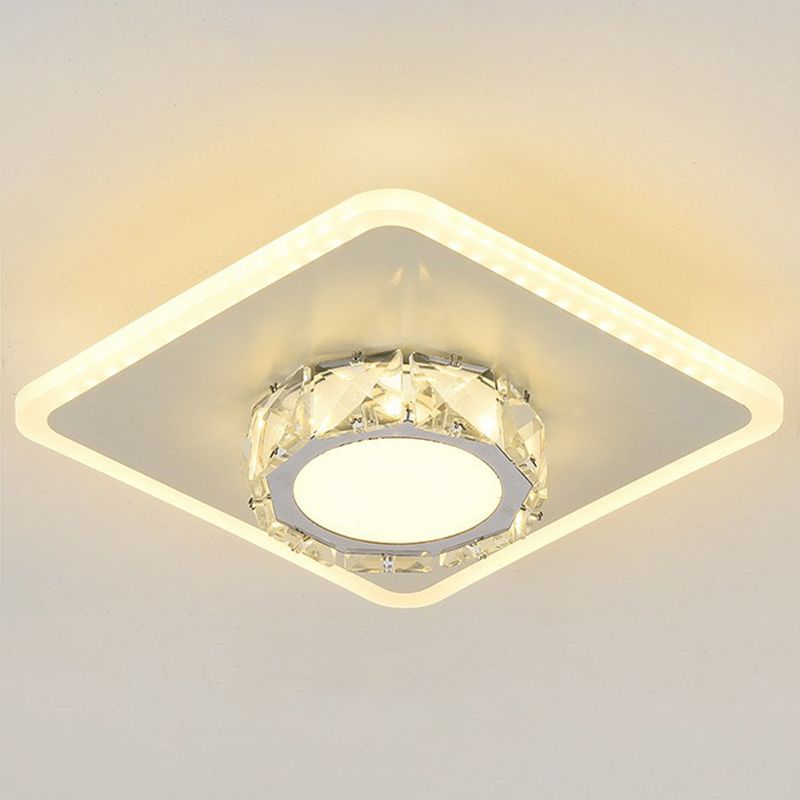 Plafonnier encastré de forme géométrique contemporaine, luminaire LED pour couloir en cristal