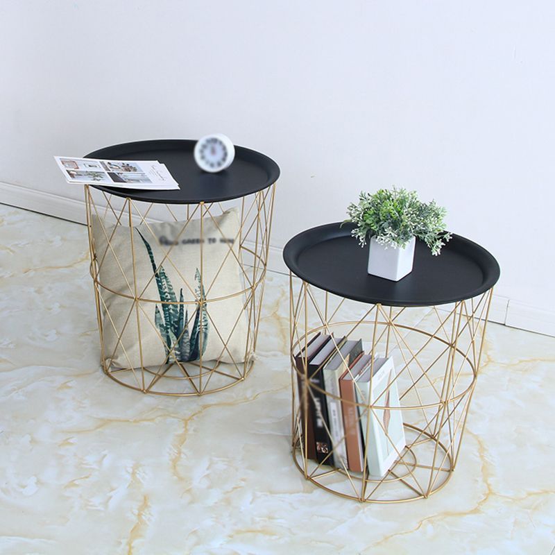 Modern Style Cocktail Table Metal White/black Tray Top Round Coffee Table