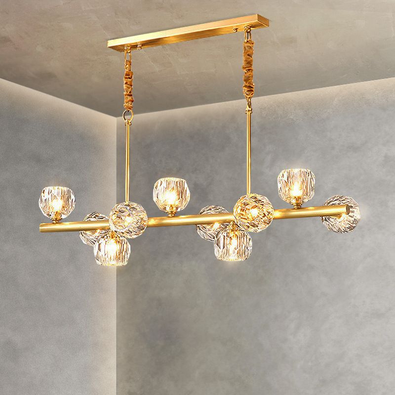 Ball Shape Crystal Island Pendants Modern Style Multi Lights Island Pendant Lights in Gold