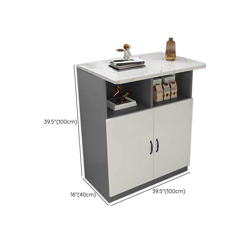 Modern Rectangle White Top Bar Dining Table with Storage for Living Room