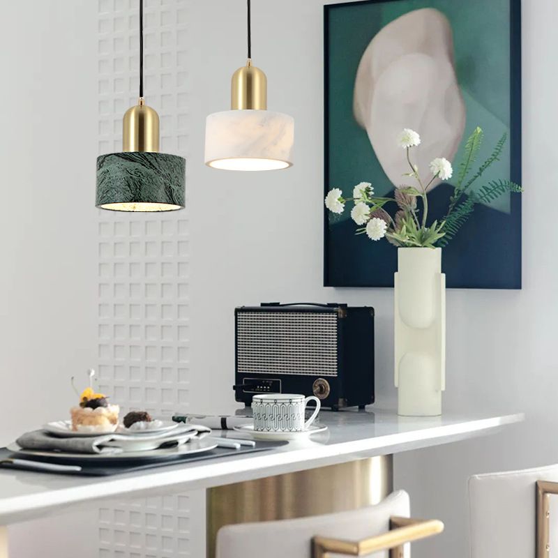 Brass Finish Small Pendant Light Nordic 1-Bulb Marble Suspension Lamp for Bedroom