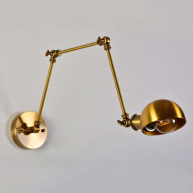 Ajuste de 3 articulaciones de la pared de hierro de 3 articulaciones Vintage 1 Luz de montaje de pared de estudio de bombilla con sombra de domo en oro
