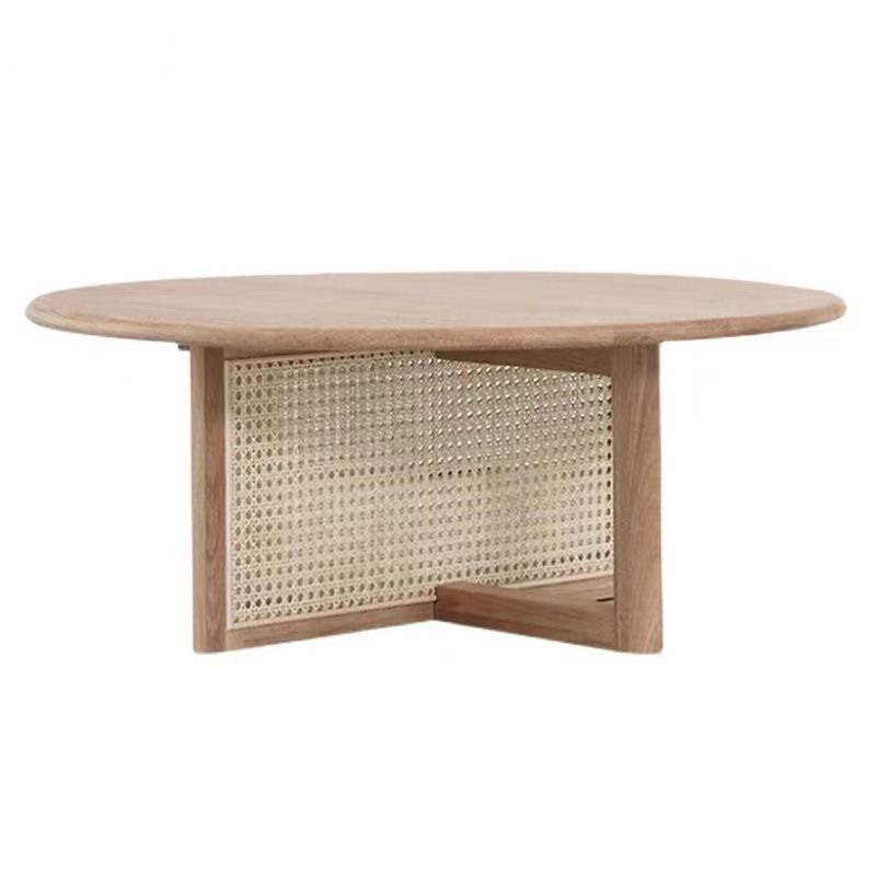 Scandinavian Round Coffee Table with Cross Legs in Pine Wood