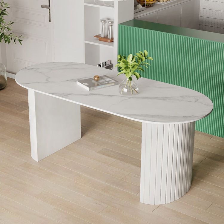 White Two Base Dining Table Modern White Stone Top Dining Table for Living Room