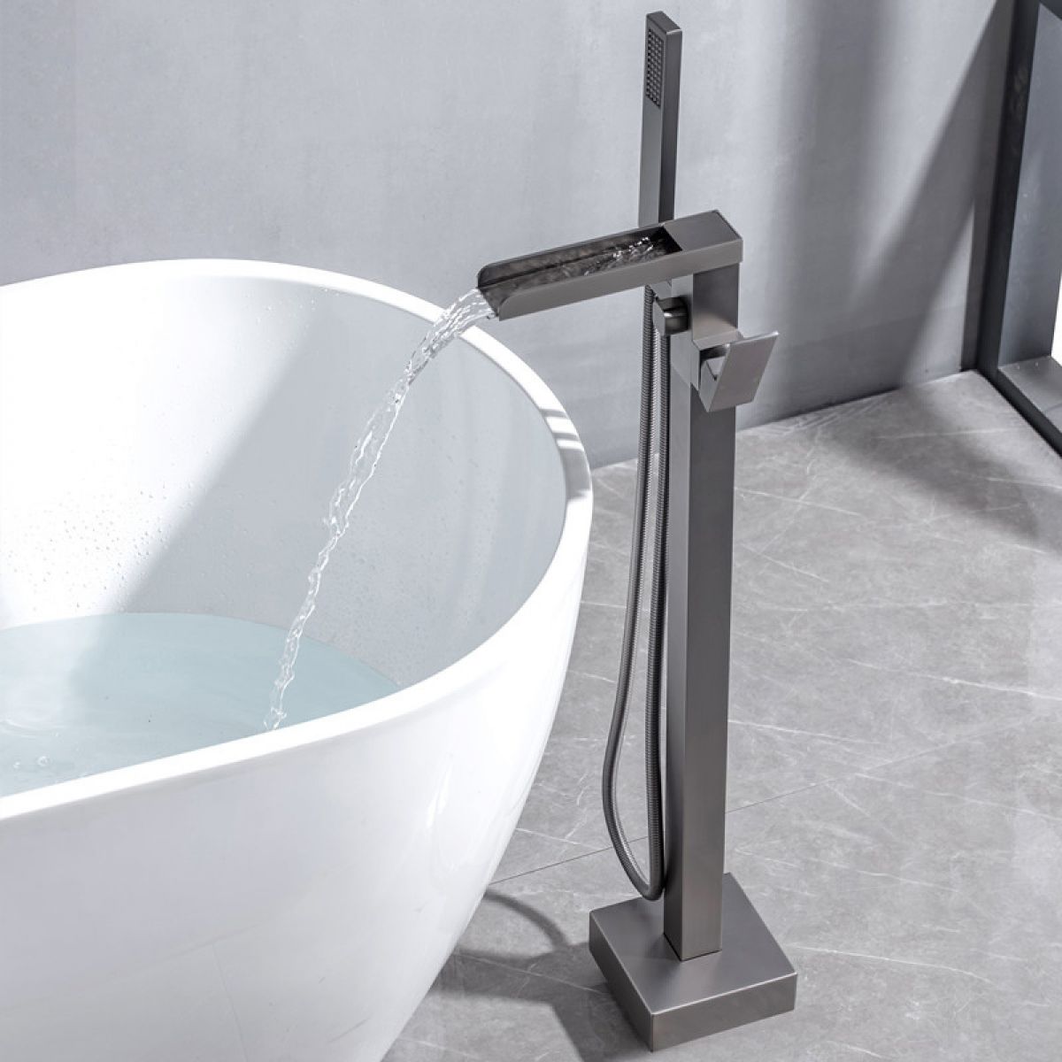 Floor Mounted Metal Freestanding Tub Filler One Handle Waterfall Freestanding Faucet