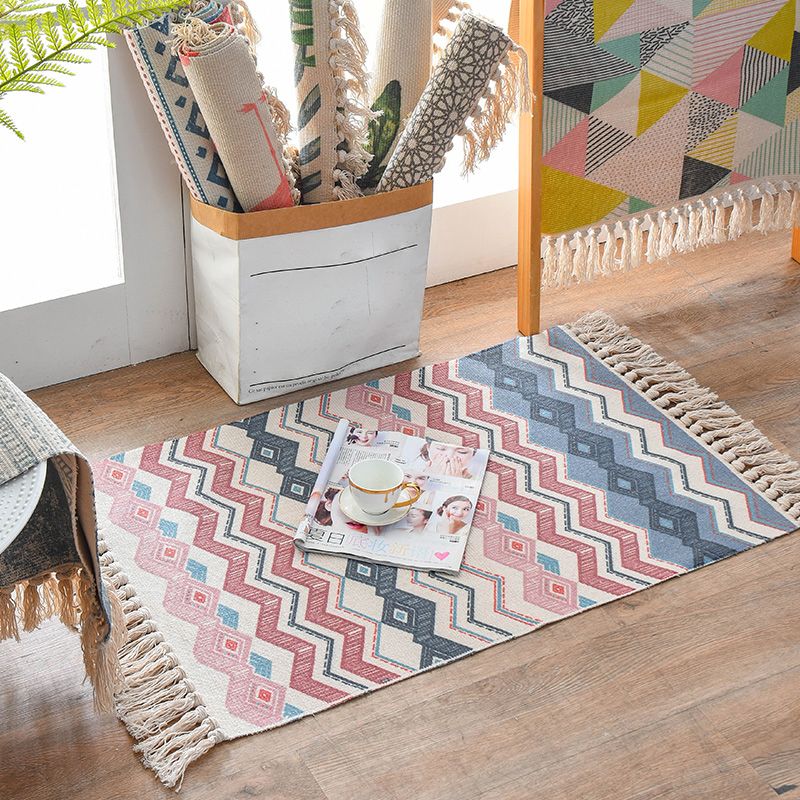 Tapis de chambre à coucher ouest tapis à imprimé géométrique multicolore Polyster Tapé de compagnie à la main pour animaux de compagnie avec frange