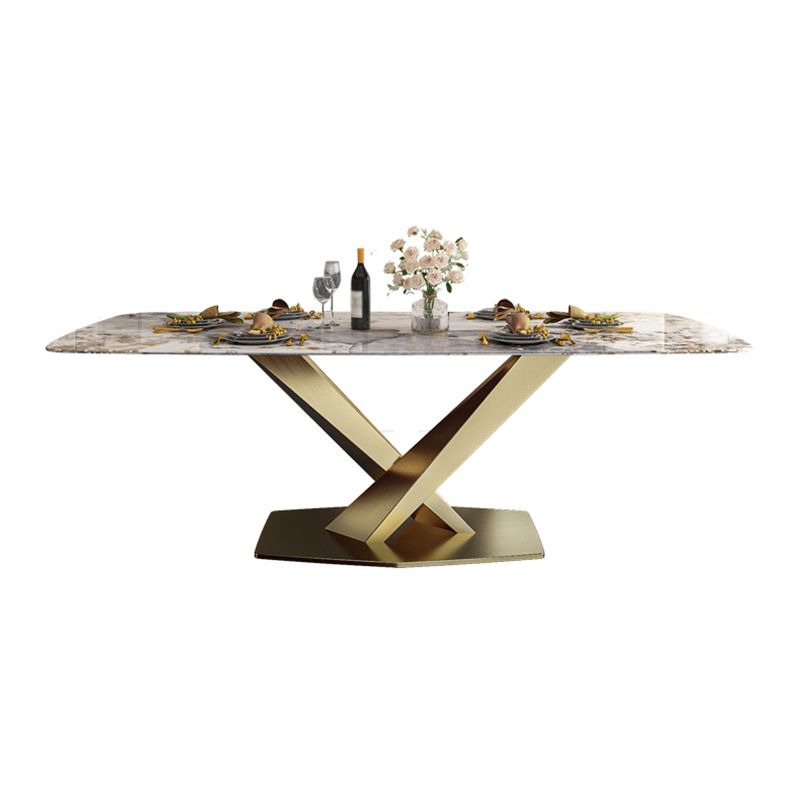 Sintered Stone Top Table for Restaurant Luxury Rectangle Table with Gold Metal Pedestal