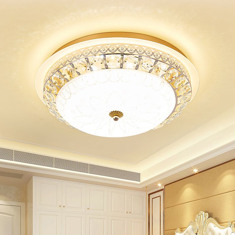Simple Bowl Shaped Ceiling Lamp Crystal 16"/19.5" Wide LED Flush Mount Recessed Lighting in Gold