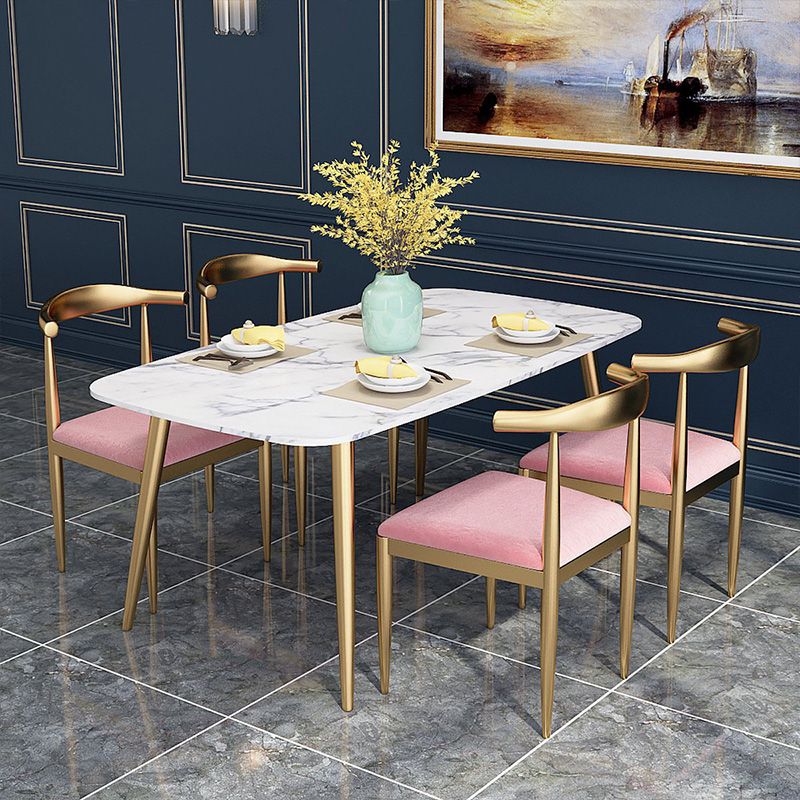 Traditional Luxury Rectangle Dining Table White Faux Marble Top Table for Home