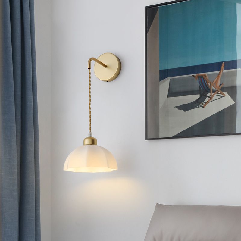 Modern Metal Wall Sconce Geometric Shape Wall Light with Glass Shade in Gold for Bedroom