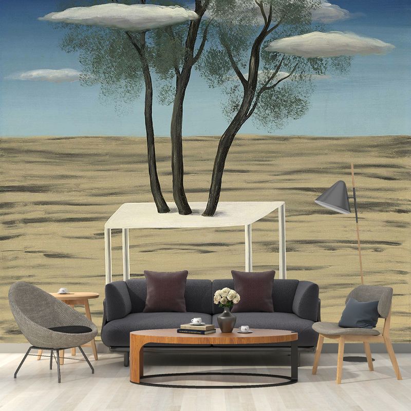 Surrealist Magritte the Oasis Murals in Yellow-Blue Moisture Resistant Wall Art for Living Room