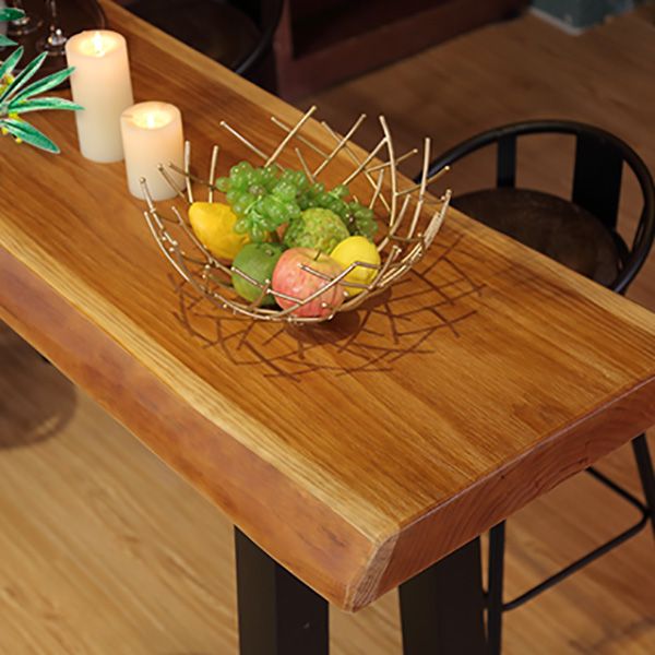 Wood Top Bar Table Rectangle Dining Table with Metal Base for Kitchen