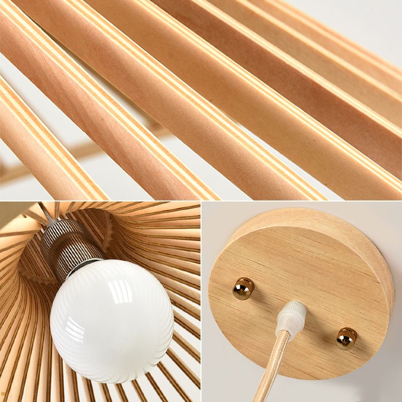 Modern Wood Pendant Lighting Fixture 1-Light Suspension Pendant Light in Natural Wood