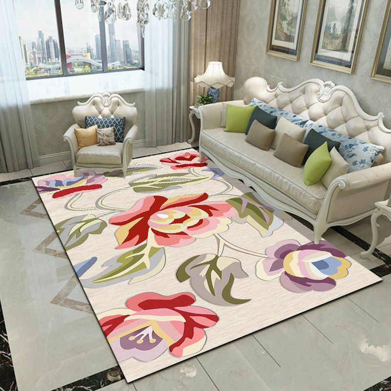 Fancy Modern Rug Plant Pattern Polyester Area Rug Stain Resistant Area Carpet for Home Decor