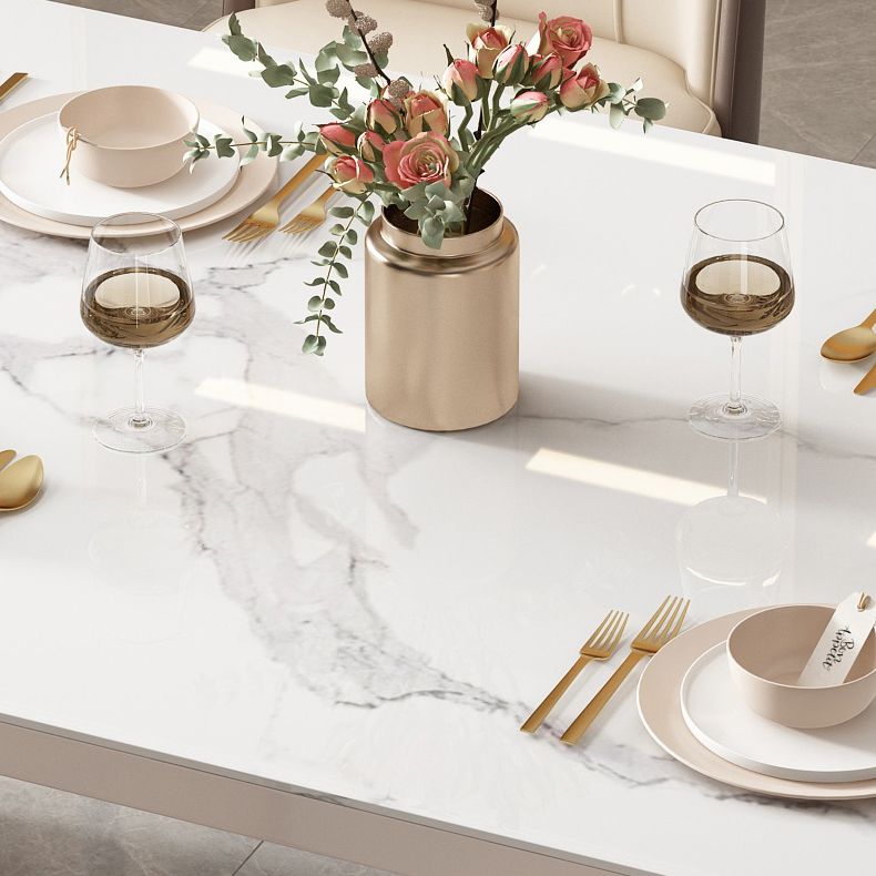 Rectangle Double Pedestal Dining Table Stone and Wood Dining Table