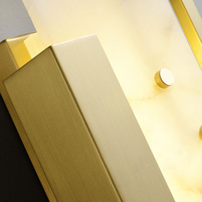 Modern Brass Wall Light Gold Geometric Wall Sconce with Mica for Bedroom