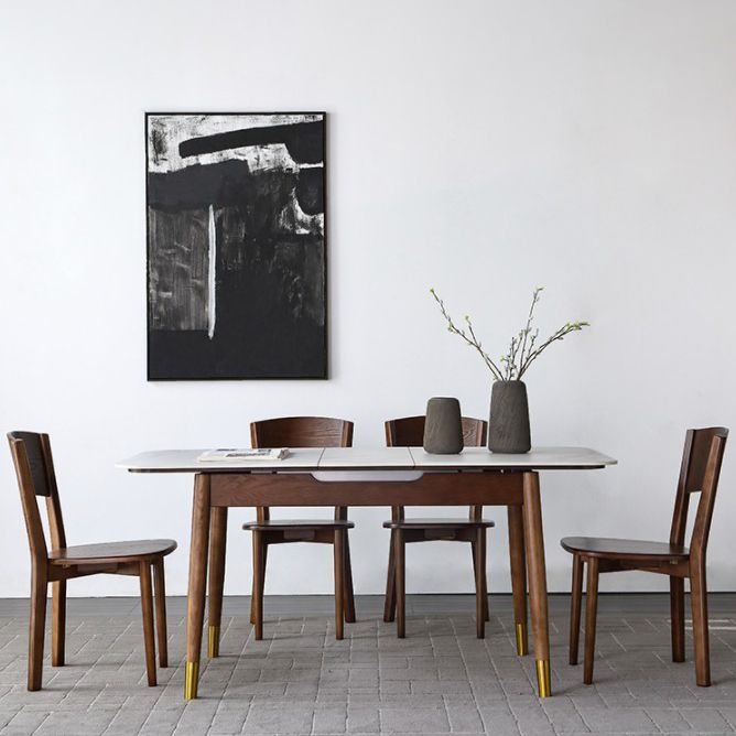 Minimalist Rectangular Dining Table Set Extendable Dining Table Set with Trestle Base