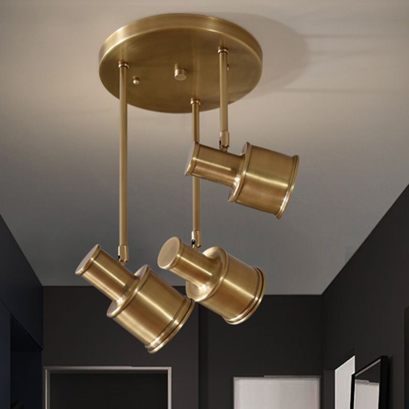 Cylindrical Hallway Cluster Pendant Light Colonial 3 Lights Gold Rotatable Suspended Lighting Fixture