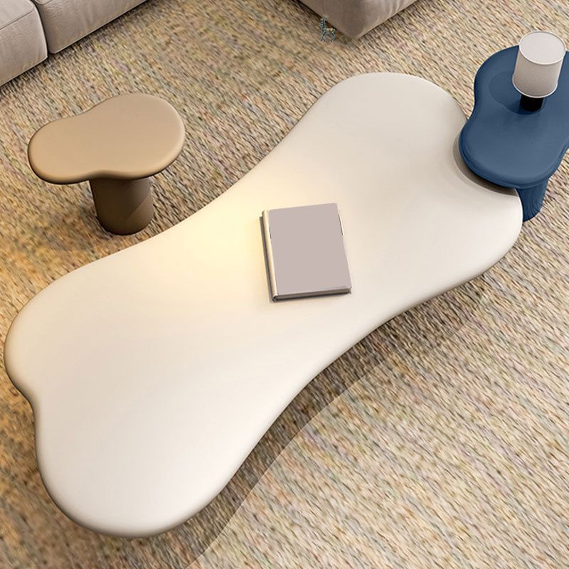 Scandinavian Cream Wood Coffee Table 2 Legs Irregular Cocktail Table