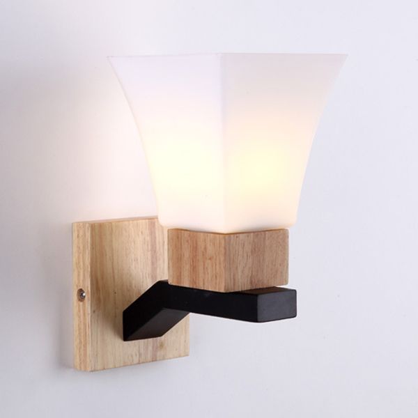 Wood Frame Wall Lighting Contemporary Single Head Wood Sconce Light Fixture for Living Room