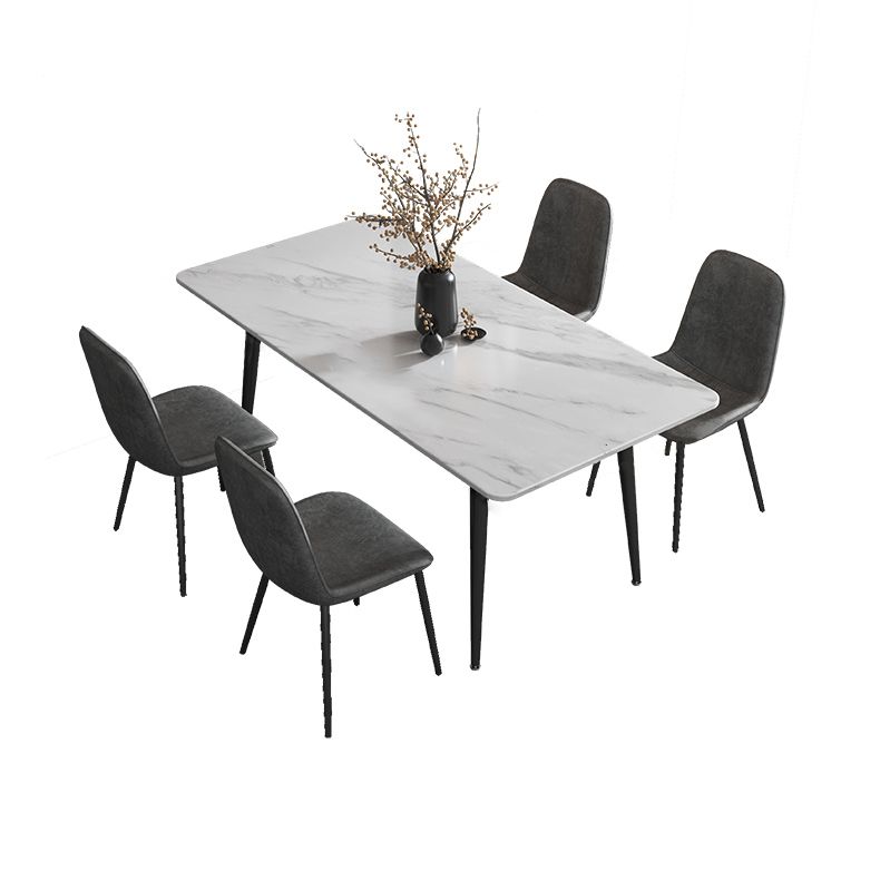 Juego de comedor de piedra sinterizada de estilo moderno con mesa de forma rectangular fija y base de 4 patas