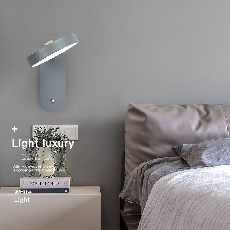 Modern Nordic LED Macaron Wall Lamp Wrought Iron Circular Wall Sconce with Acrylic Shade